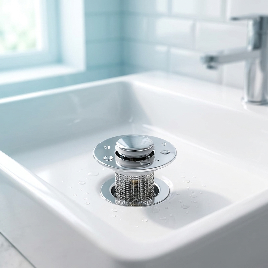 Drainly installed in a real bathroom sink