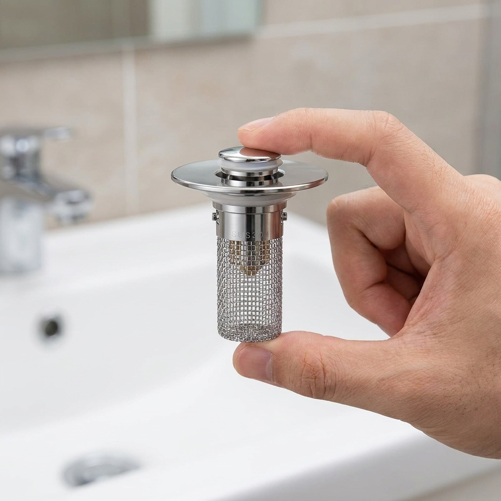Drainly™ Pop-Up Sink Stopper + Steel Hair Catcher