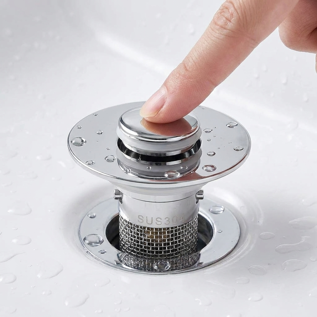 Drainly™ Pop-Up Sink Stopper + Steel Hair Catcher